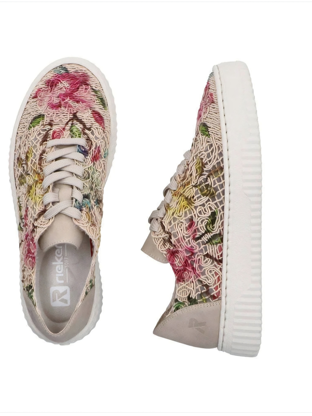 Rieker Enya Floral Embroidered Lace-Up Sneakers - Multi/White